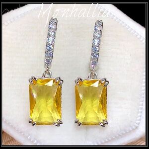 NEW 925 SILVER SQUARE PRINCESS CANARY CITRINE SAPPHIRE YELLOW AMETHYST EARRINGS